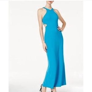 Calvin Klein Blue Aqua Side Cut Out Gown